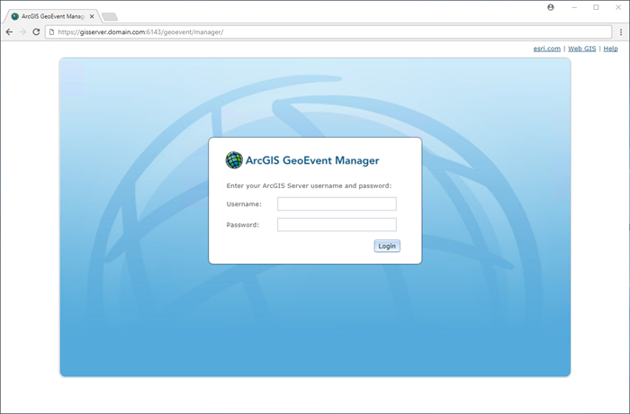 ArcGIS GeoEvent Manager sign in page ArcGIS GeoEvent Manager sign in page